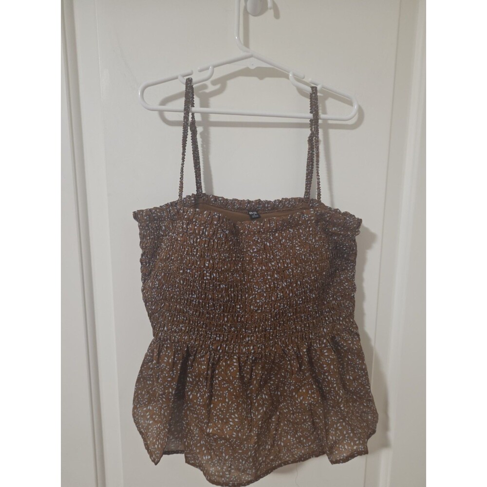 Uniqlo Cami Tank Top Womens S Padded Built-in Bra Floral Shirring Retro Cottage